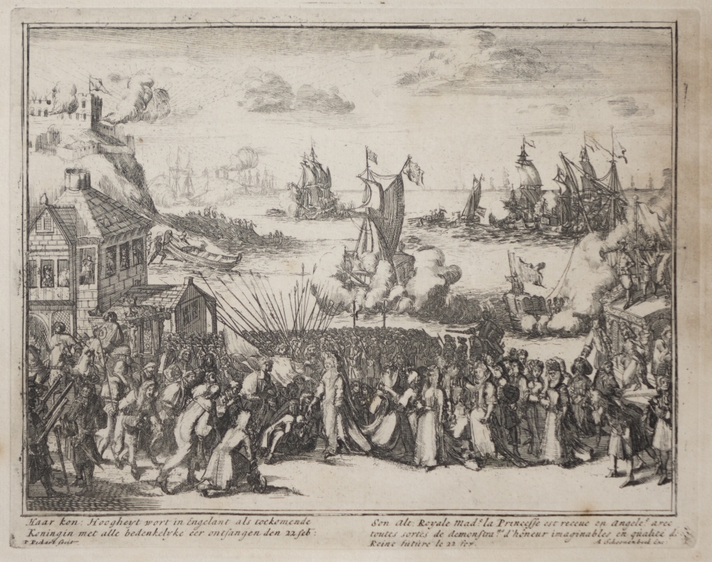 Engelands schouwtoneel verbeeldende de Glorieuze overtocht met het kronen van Willem III en Mary II tot koning en koningin van Groot Brittanie Frankrijk en Ierland etc. 2e deel.