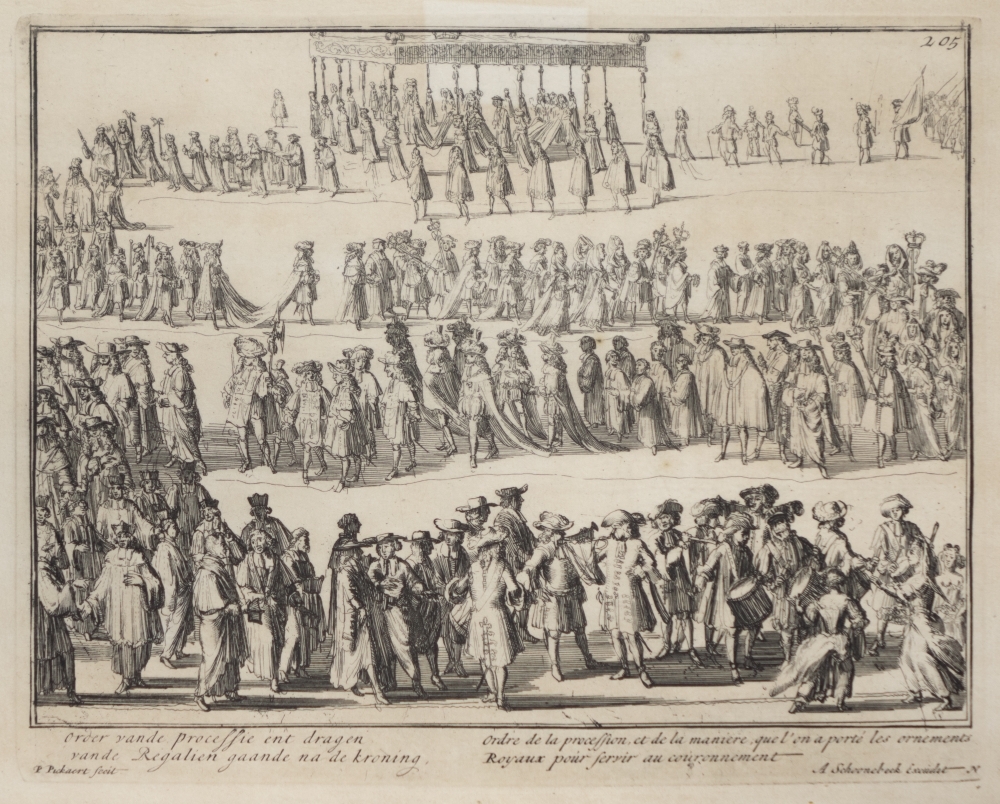 Engelands schouwtoneel verbeeldende de Glorieuze overtocht met het kronen van Willem III en Mary II tot koning en koningin van Groot Brittanie Frankrijk en Ierland etc. 2e deel.