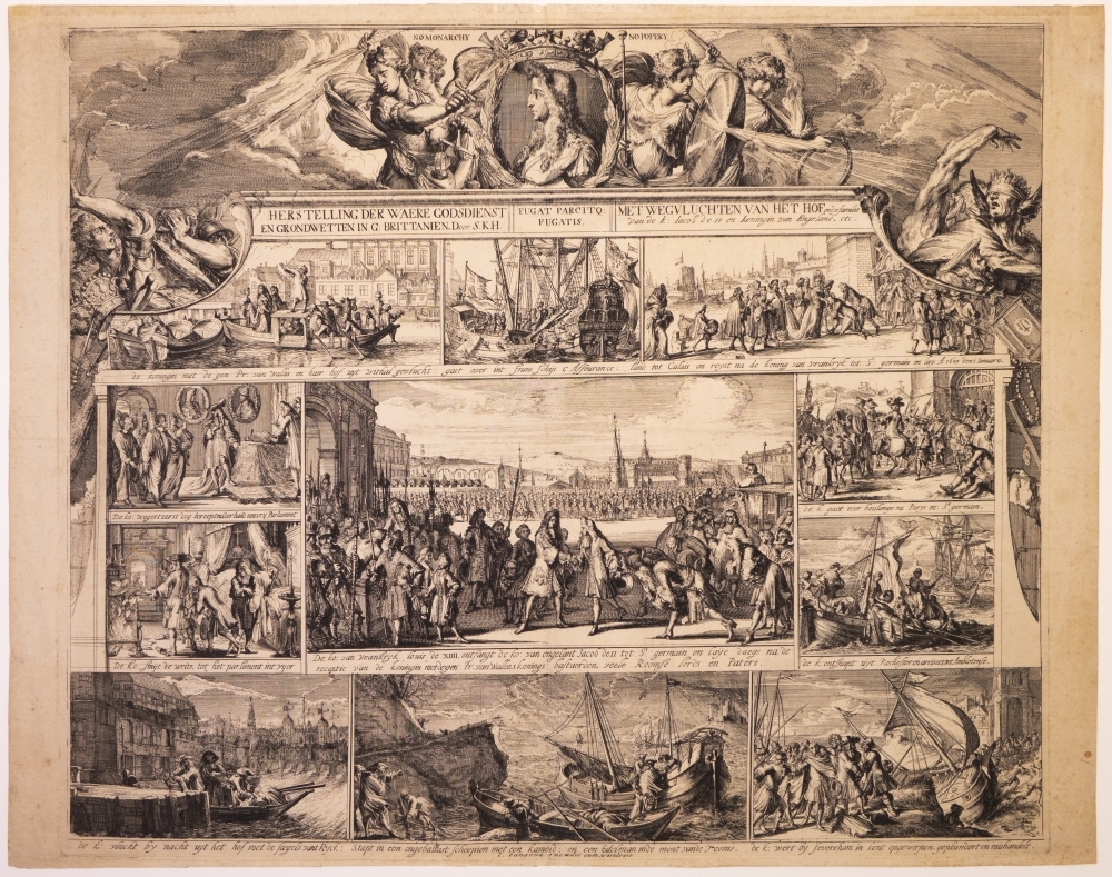 HERSTELLING DER WAERE GODSDIENST EN DE GRONDWETTEN IN G. BRITTANIEN. Door S.K.H. MET WEGVLUCHTEN VAN HET HOF en de familie van de K. Jacob de II en koningin van Engeland etc.