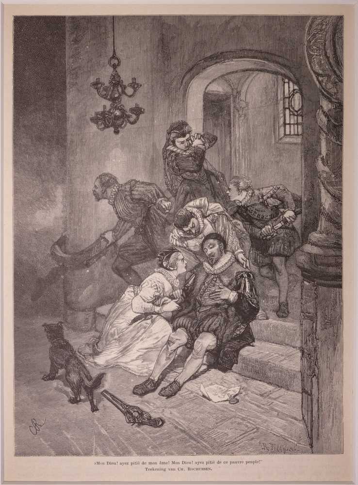 De moord op WILLEM I te Delft door Balthasar Gerards.