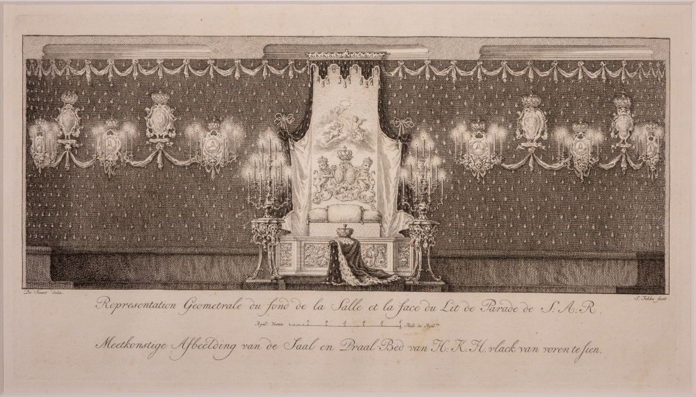 De dood van prinses Anna. "Meetkonstige Afbeelding van de Saal en PraalBed van H.K.H. vlack van voren te sien."