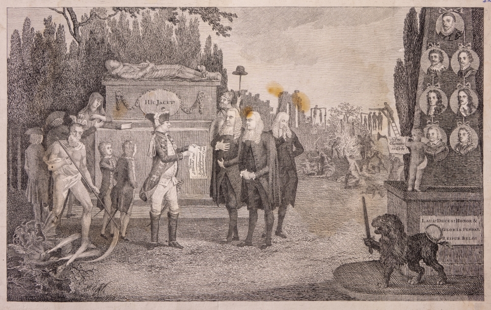 "HIC JACET" zinneprent op de Acte van Guarantie van het Stadhouderschap.