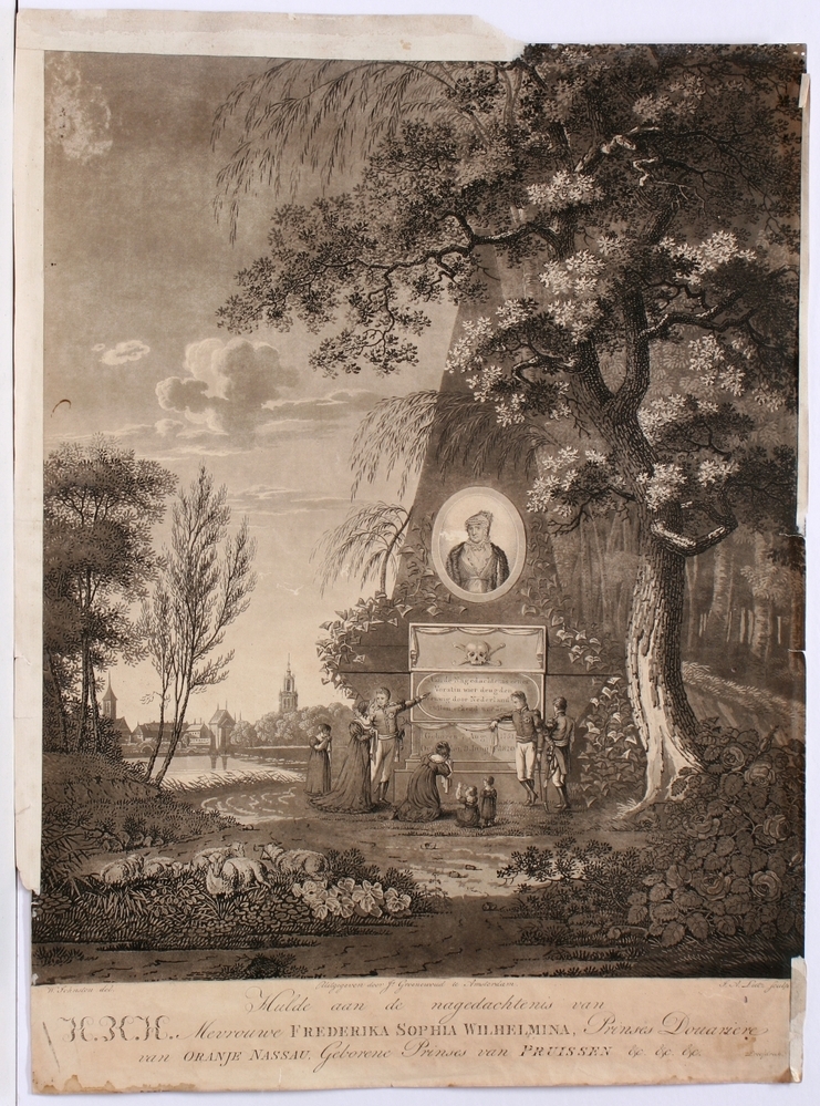 Zinneprent op de dood van Frederica Sophia Wilhelmina, voruw van Willem V.