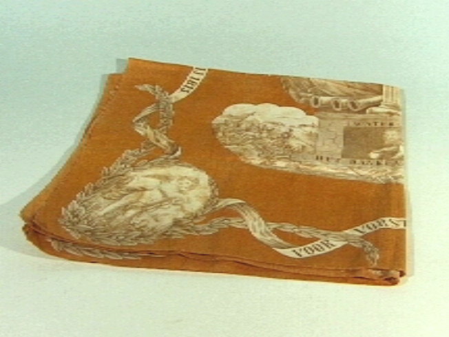 Doek, oker met gebroken wit, met voorstelling ter ere van WATERLOOS HELDEN.