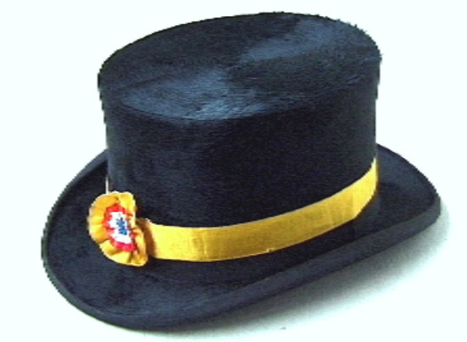 Oranje zijden hoedlint met rood-wit-blauwe rozet.