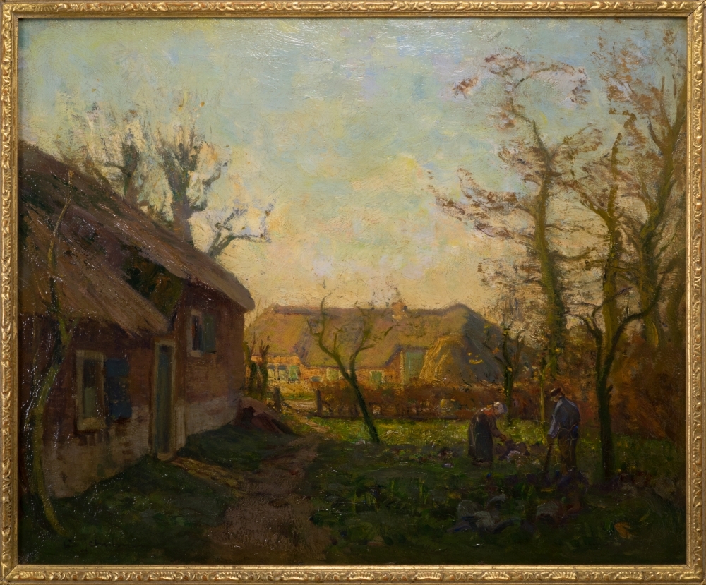 Boerderijen in avondzon.