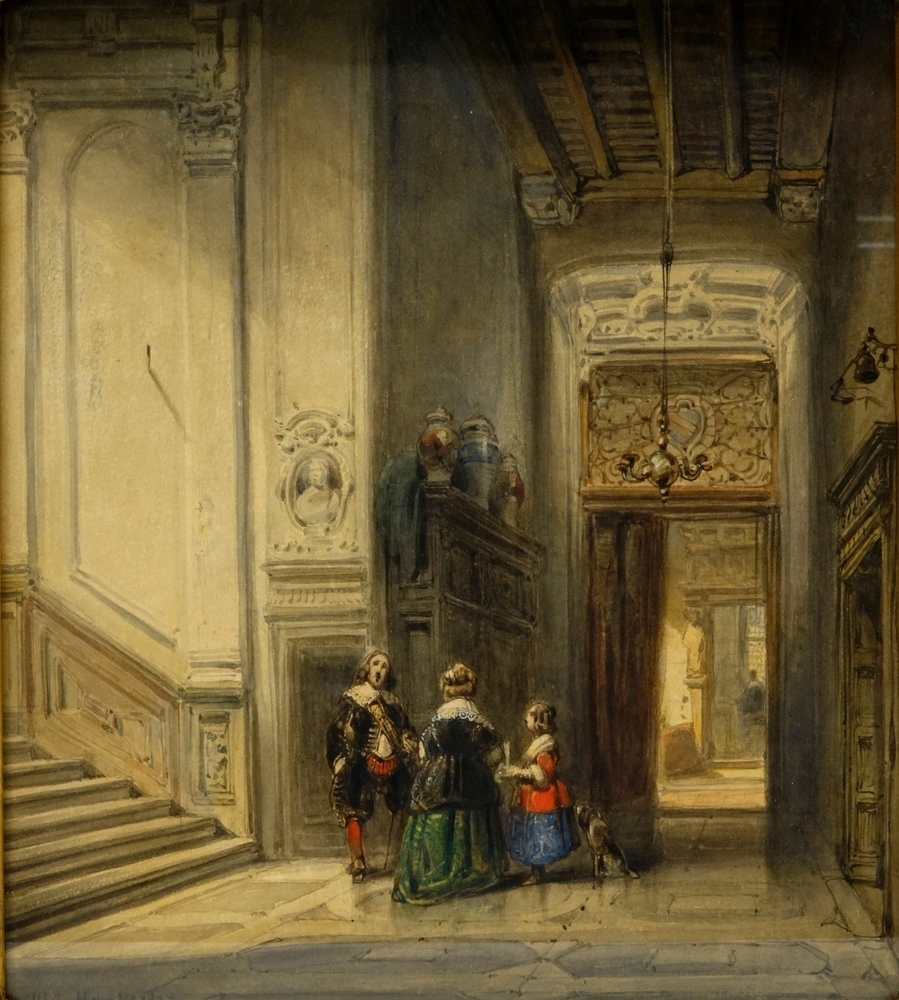 Interieur met drie personen.