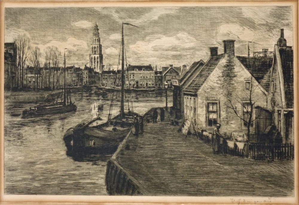 Gezicht vanaf de Bonte Brug in Groningen.