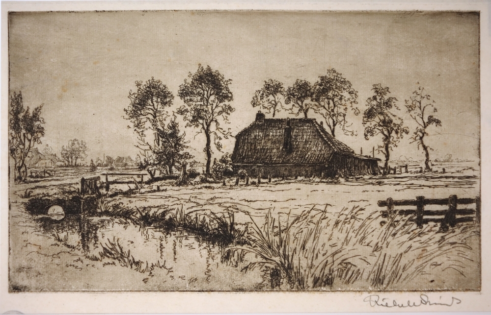 Landschap met boerderij.