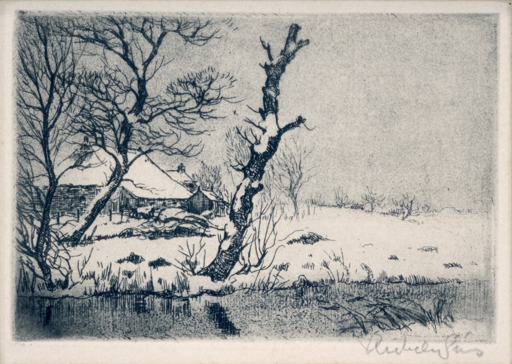 Sneeuwlandschap met boerderij / landschap bij Breede.