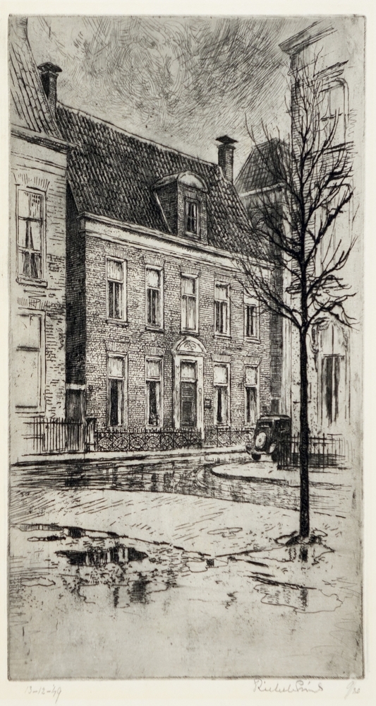 Herenhuis in de regen (Ossenmarkt, hoek Marktstraat te Groningen).