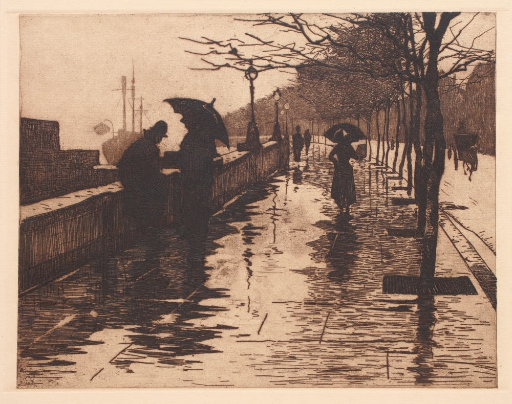 Kade in de regen/ Seine.