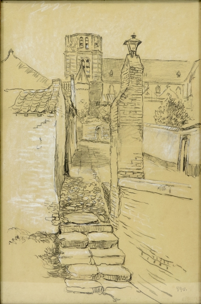 Kerk met stompe toren.