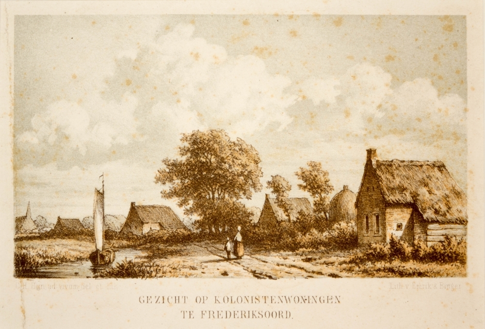 Gezicht op kolonistenwoningen te Frederiksoord.