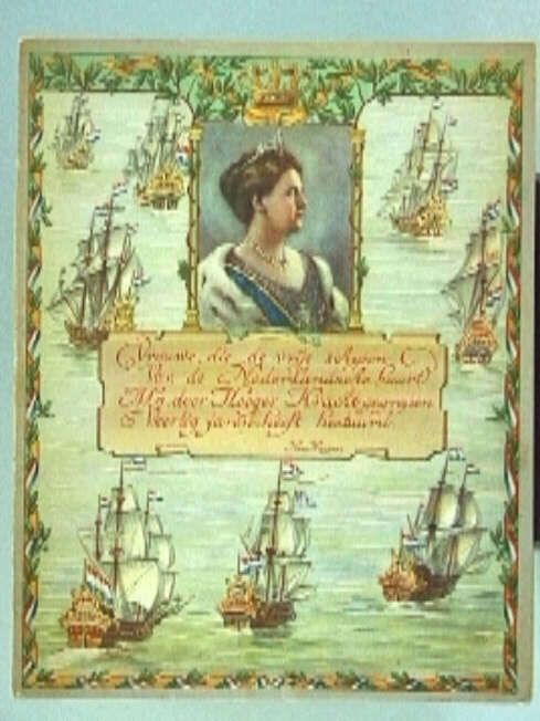 Schrift met deels gelinieerde blanco pagina's en deels verhalende teksten met illustraties, geput uit de 40-jarige regeringsperiode van Koningin Wilhelmina.