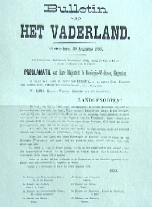 Proclamatie van Hare Majesteit de Koningin -Weduwe, Regentes Emma, waarin zij het einde van haar taak als regentes aankondigt.