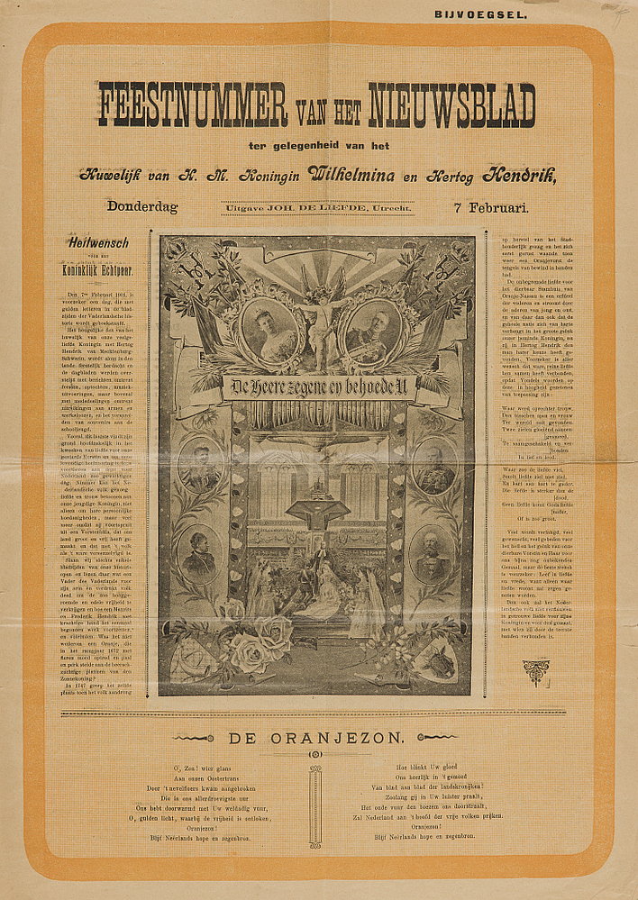 Feestnummer van Het Nieuwsblad ter gelegenheid van het huwelijk van Wilhelmina en Hendrik, donderdag 7 februari 1901