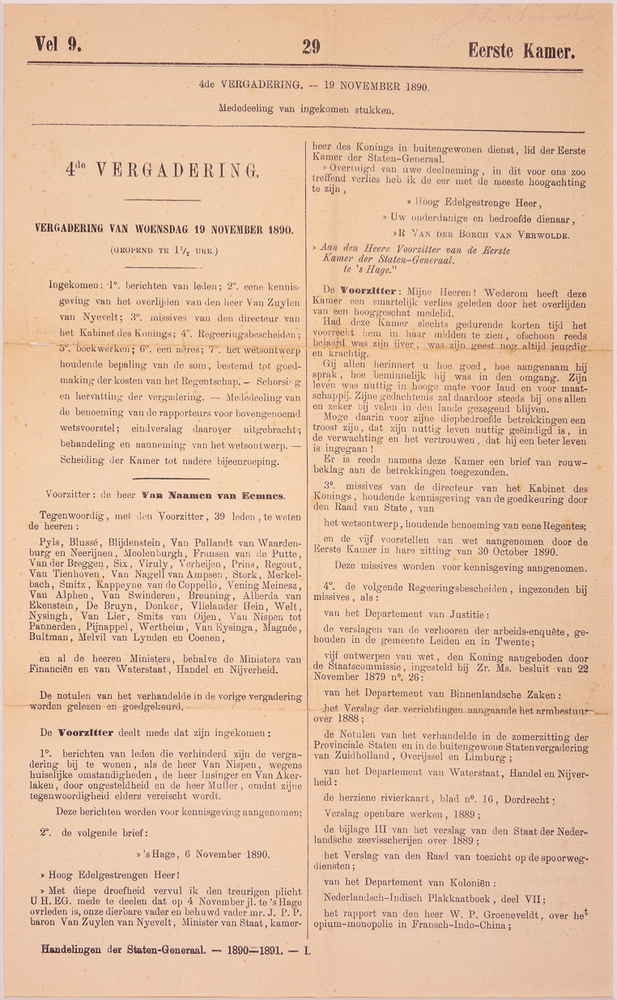 Vel 9., Eerste Kamer.