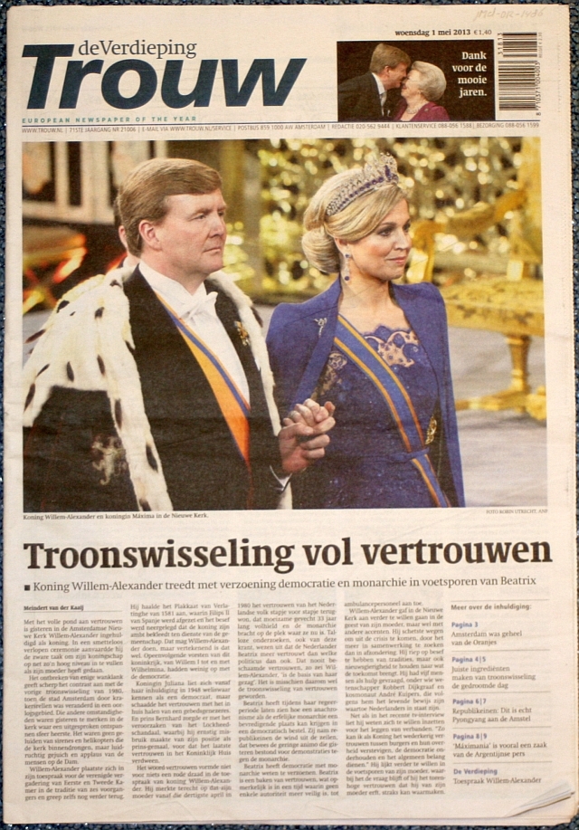 Krant, ter herinnering aan de inhuldiging van Willem-Alexander.