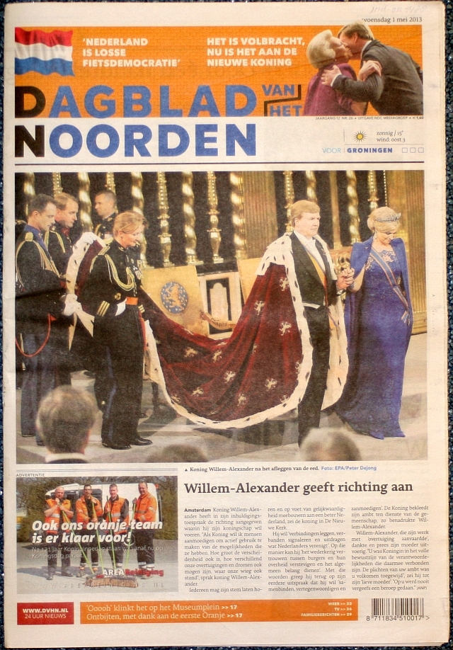 Krant, ter herinnering aan de inhuldiging van Willem-Alexander.