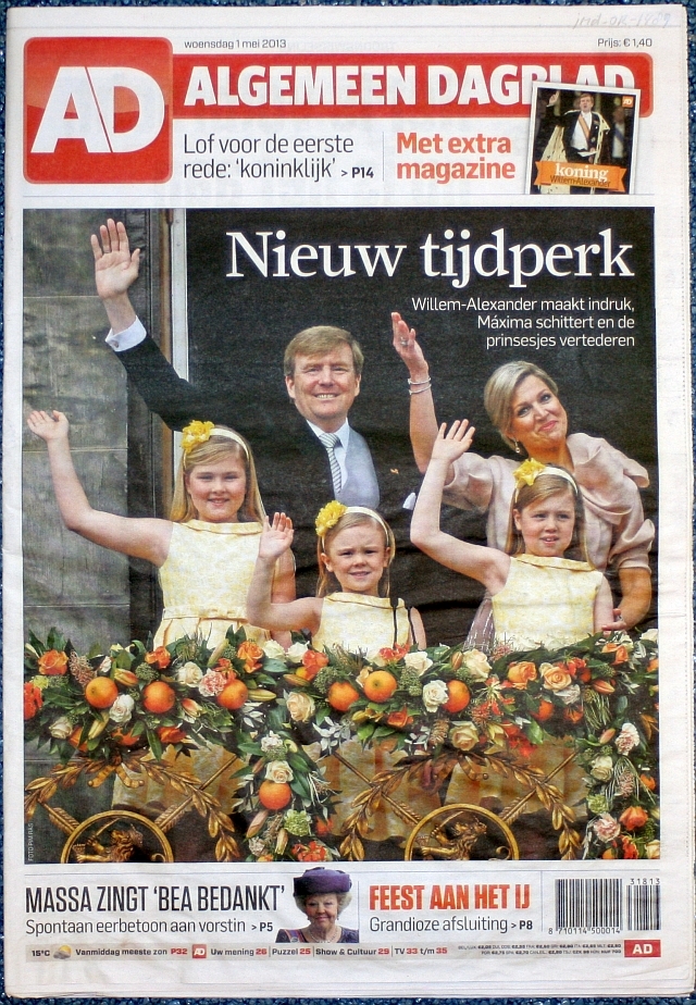 Krant, ter herinnering aan de inhuldiging van Willem-Alexander.
