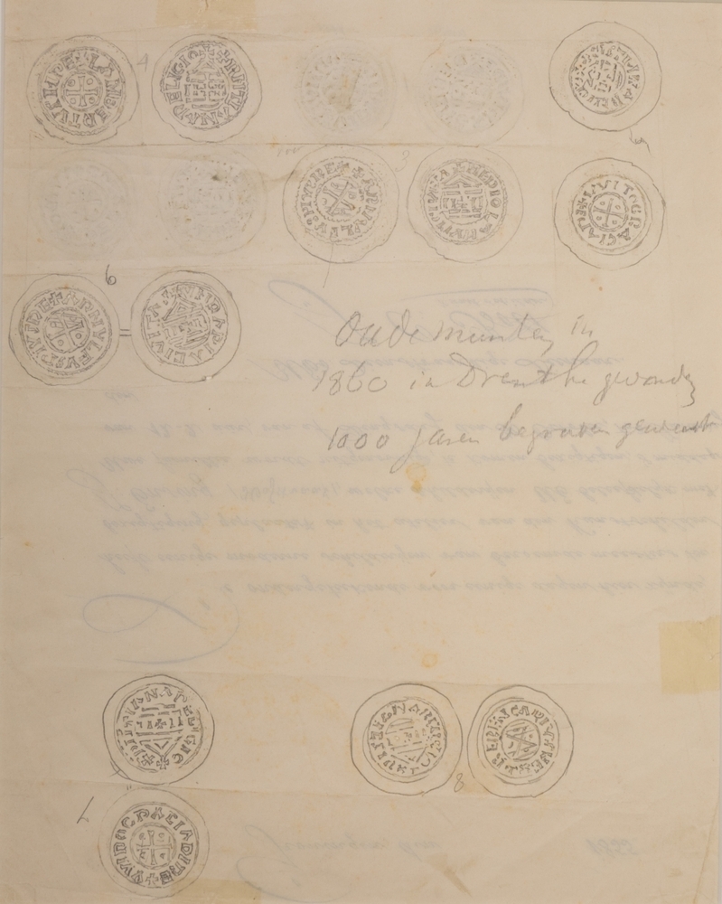 Potlood-doordrukken van oude munten