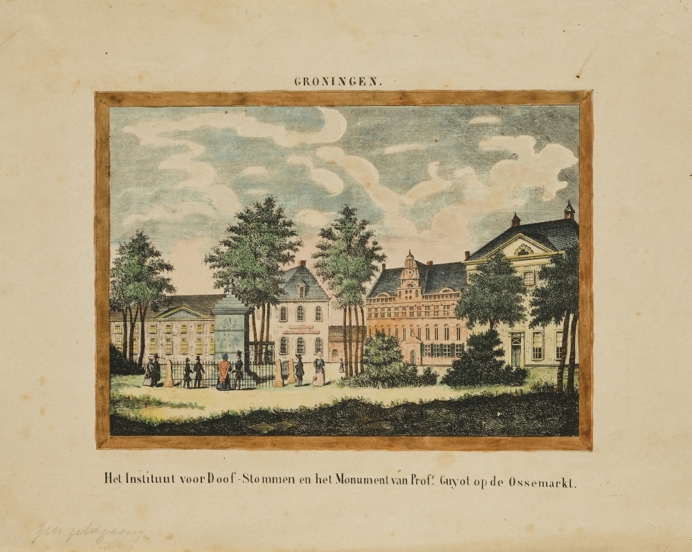"Het Instituut voor Doof-Stommen en het Monument van Profr Guyot op de Ossemarkt"