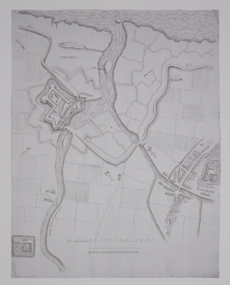 Facsimilé vogelvluchtkaart Delfzijl en Farmsum