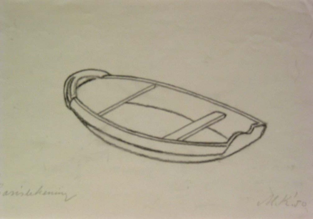 Roeiboot, potloodtekening, M. Klompien, 1950