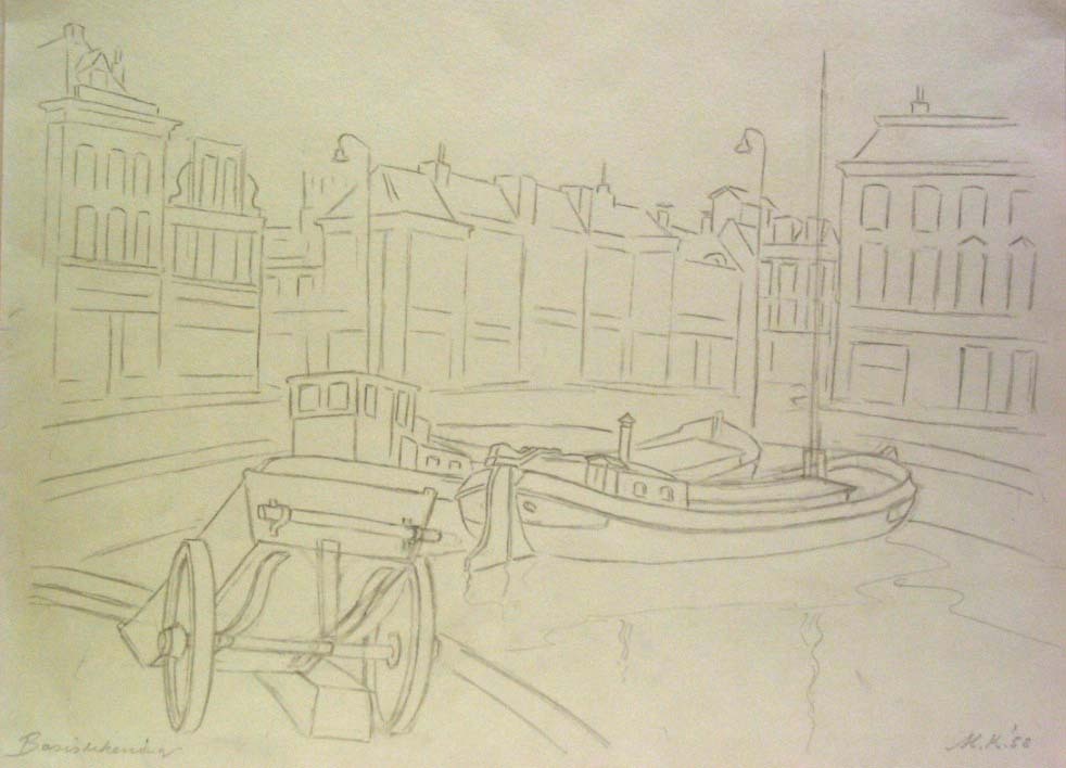Westerhaven Gron., potloodtekening, M. Klompien, 1958