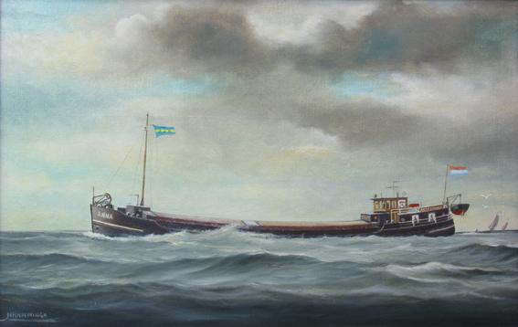 Scheepsportret van luxe motor 'Anna', olieverf op linnen door H. Hamminga, circa 1930.