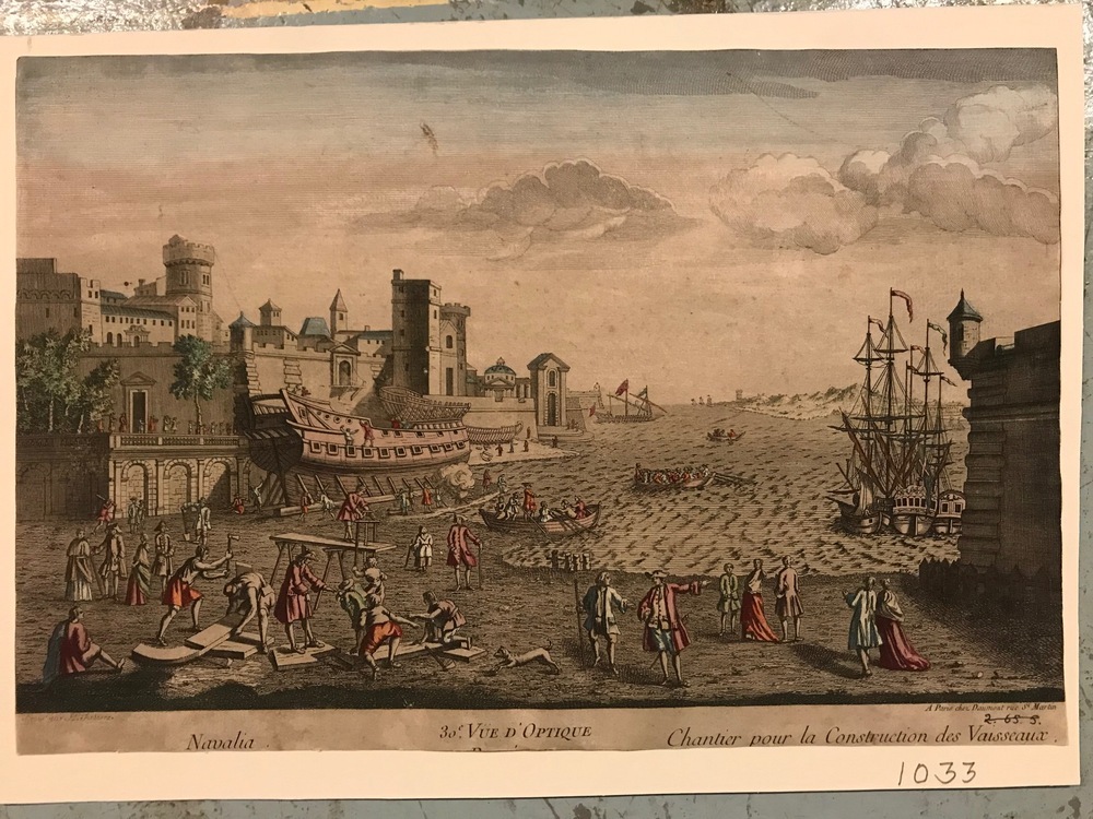 'Navalia, Chantier pour la construction des Vasseaux', litho door Daumont, ca. 1750-1800