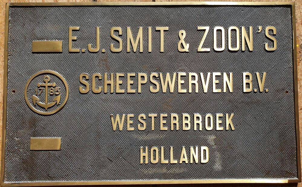 Werfnaamplaat E.J. Smit & Zoon's scheepswerven BV, Westerbroek, Holland