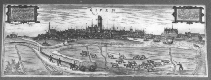 Stadsaangezicht van Ribe door Braun en Hogenberg, 1572