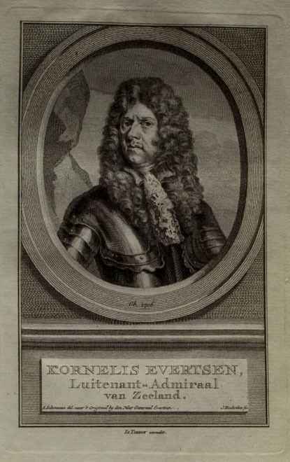 Kornelis Evertsen, Luitenant-Admiraal van Zeeland, ets door J. Houbraken naar A. Schouman naar P. Borselaer, tweede helft achttiende eeuw