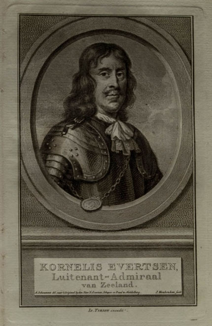 Kornelis Evertsen, Luitenant-Admiraal van Zeeland, ets door J. Houbraken