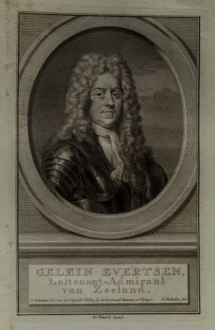 Gelein Evertsen, Luitenant-Admiraal van Zeeland, ets door J. Houbraken naar A. Schouman