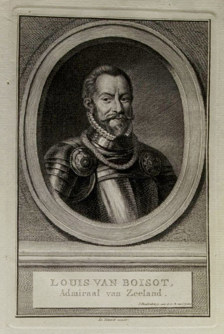 Louis van Boisot, Admiraal van Zeeland, ets door J. Houbraken naar C. Visscher (II), ca. 1750