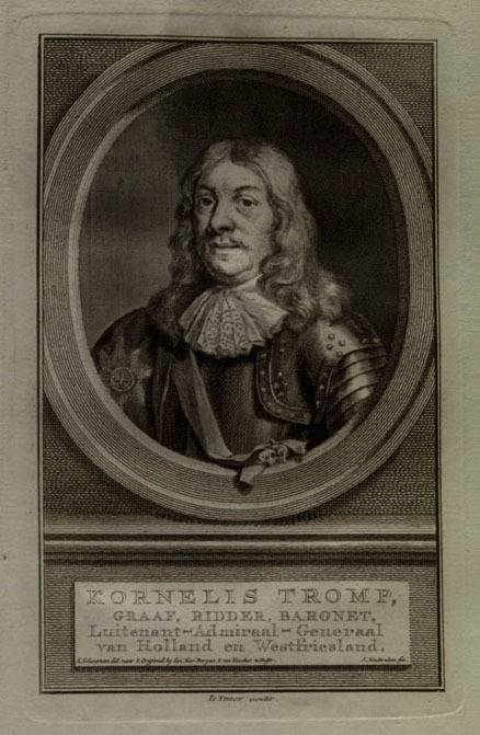 Cornelis Tromp, Graaf, Ridder, Baronet, Luitenant-Admiraal-Generaal van Holland en Westfriesland, ets door J. Houbraken naar tekening van A. Schouman