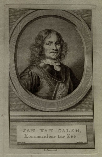 Jan van Galen, Kommandeur ter Zee, ets door J. Houbraken naar schilderij van J. Lievens
