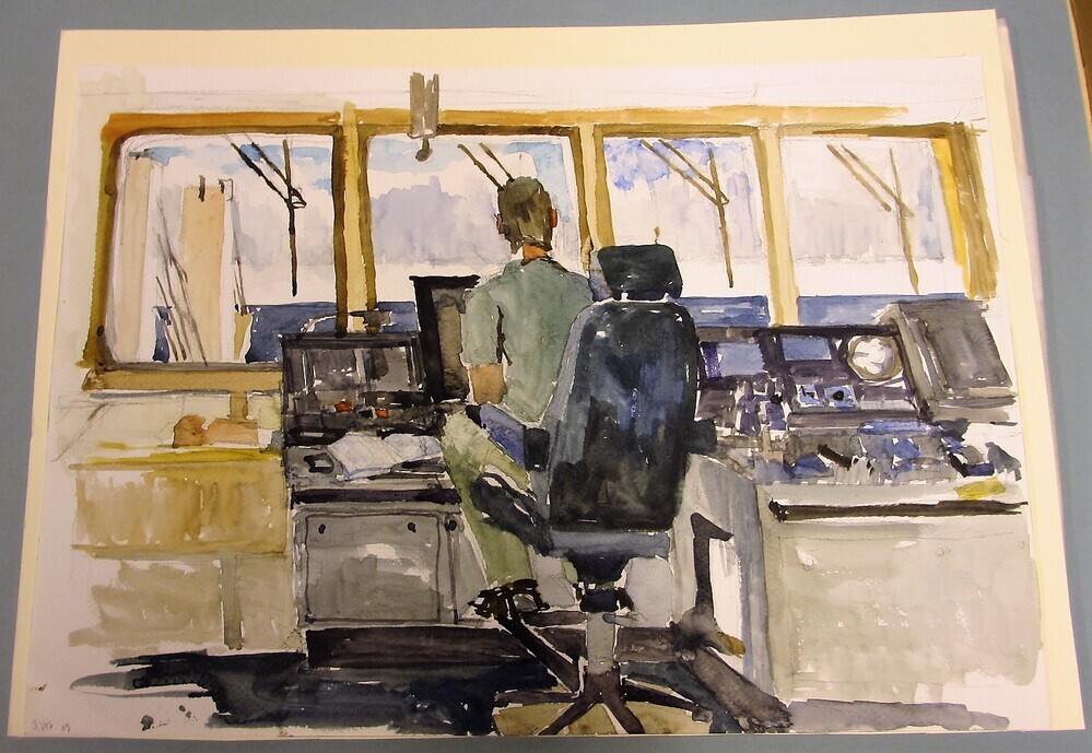 Stuurhut van de Nordland, aquarel door A. Vos, 2005