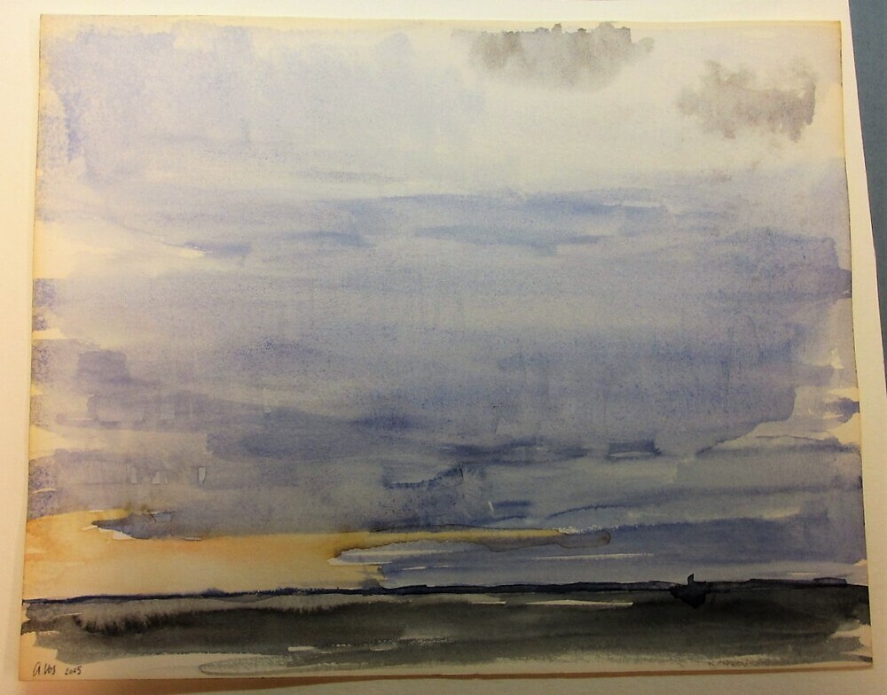 Zeegezicht, aquarel door A. Vos, 2005