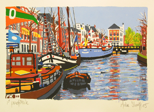 Gezicht op het Hoge der Aa, zeefdruk (proefdruk), door Anke Slooff, 2005