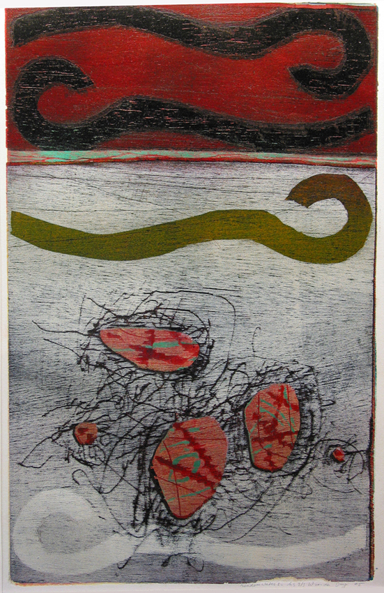 Rondom water, houtsnede door W. van der Duyn, 2005