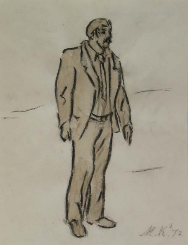 Opzichter Eemshaven, krijt/waterverftekening, M. Klompien, 1972