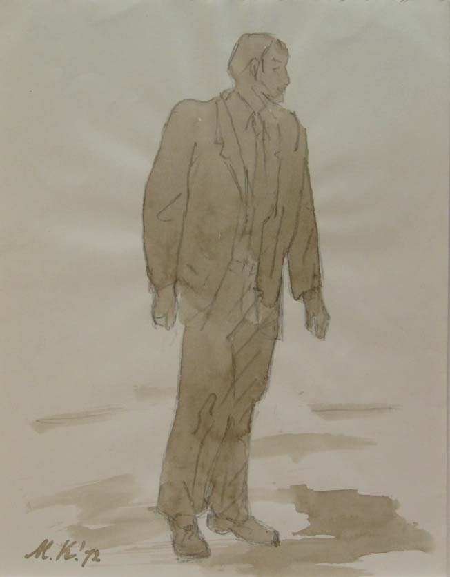 Eemshaven Opzichter, waterverf/potloodtekening, M. Klompien, 1972