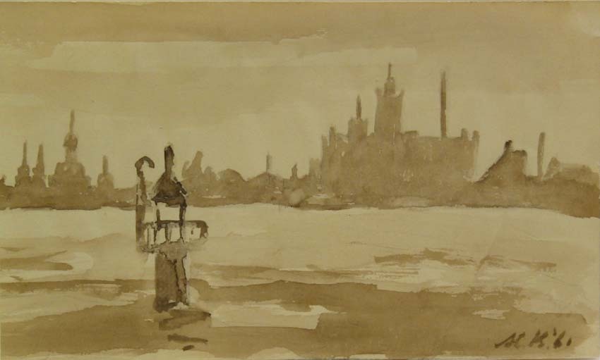 Kalmar (Zweden), waterverftekening, M. Klompien, 1961
