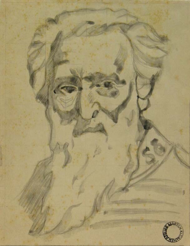 William Booth, waterverf/potloodtekening, M. Klompien, 1950