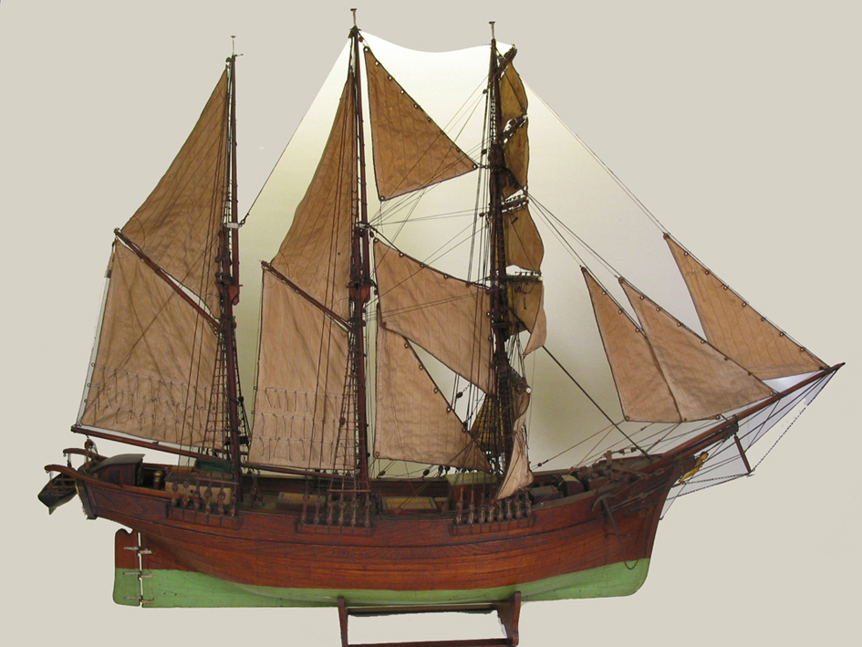 Scheepsmodel van de barkentijn Johanna Elizabeth, Amsterdam ca. 1900.  Vervaardigd door oud-kapitein Gorter.