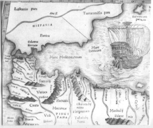 Kaart van het westelijk gedeelte van de Middellandse Zee, door Sebastiaan Munster, 16e eeuw